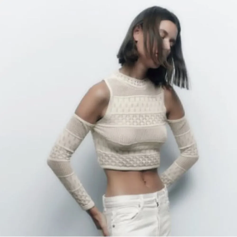 ZARA POINTELLE KNIT TOP WITH CUT-OUT DETAILS